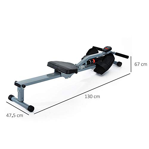 HOMCOM Máquina de Remo Ajustable con Pantalla para Fitness y Ejercicios de Musculación o Resistencia para Gimnasio Casa Carga 100KG