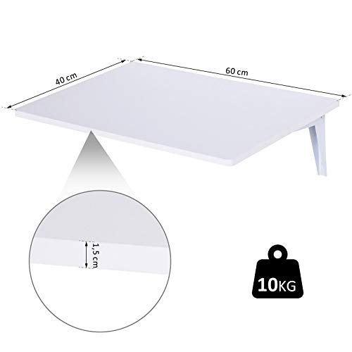 HOMCOM Mesa Plegable de Pared para Cocina y Comedor 60x40x20cm Mesa Auxiliar Color Blanco