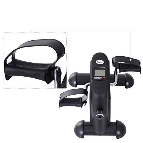 HOMCOM Minibicicleta Estática Pedalier Aparato de Ejercicios Brazos y Piernas Resistencia Ajustable Pantalla LCD 39x40x31cm