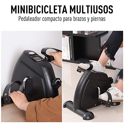 HOMCOM Minibicicleta Estática Pedalier Aparato de Ejercicios Brazos y Piernas Resistencia Ajustable Pantalla LCD 39x40x31cm