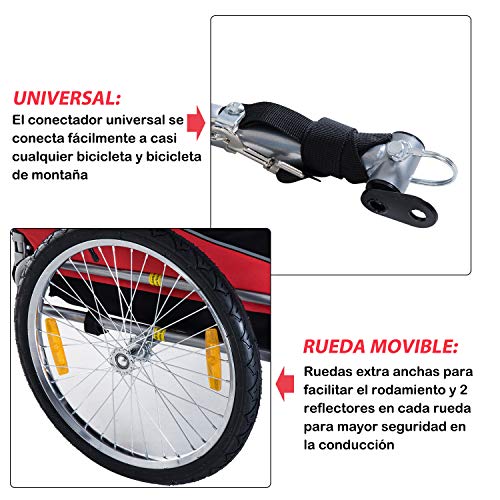 HOMCOM PawHut Remolque Bicicleta Perros Mascota 1 Bandera 6 Reflectores Remolque Bici Rojo Negro