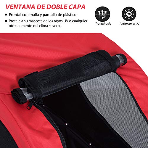 HOMCOM PawHut Remolque Bicicleta Perros Mascota 1 Bandera 6 Reflectores Remolque Bici Rojo Negro