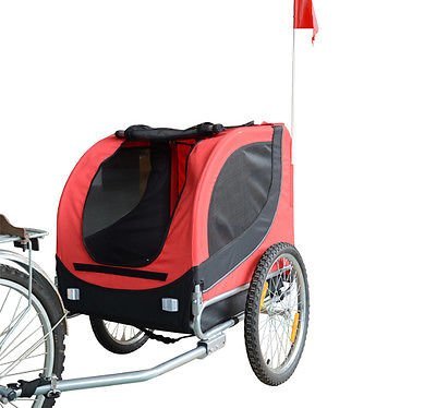 HOMCOM PawHut Remolque Bicicleta Perros Mascota 1 Bandera 6 Reflectores Remolque Bici Rojo Negro