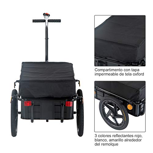 HOMCOM Remolque de Bicicleta para Carga 40kg Equipaje Reflectores y Asas Negro