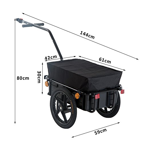 HOMCOM Remolque de Bicicleta para Carga 40kg Equipaje Reflectores y Asas Negro