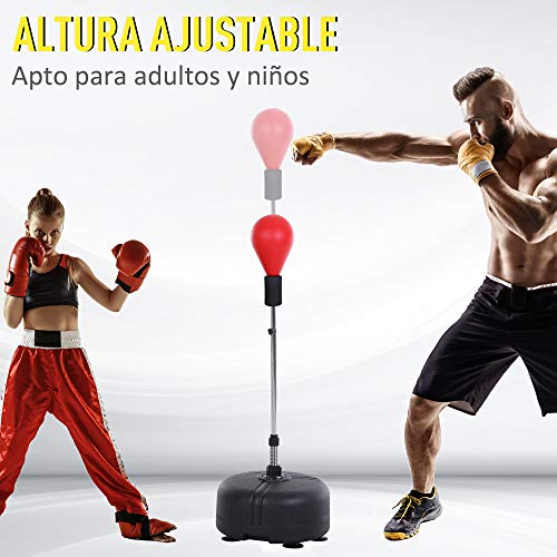 HOMCOM Saco de Boxeo de pie Punching Ball con Base Estable para Entrenar Reflejos y Coordinación Ajustable en Altura para Adulto y Adolescente Ф48x136-154cm Rojo