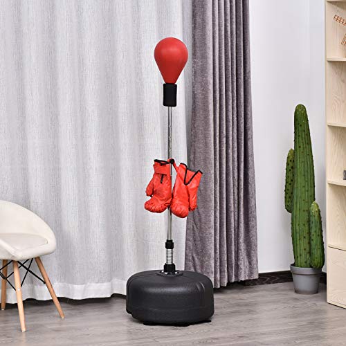 HOMCOM Saco de Boxeo de pie Punching Ball con Base Estable para Entrenar Reflejos y Coordinación Ajustable en Altura para Adulto y Adolescente Ф48x136-154cm Rojo