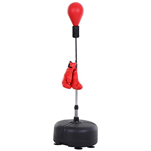 HOMCOM Saco de Boxeo de pie Punching Ball con Base Estable para Entrenar Reflejos y Coordinación Ajustable en Altura para Adulto y Adolescente Ф48x136-154cm Rojo