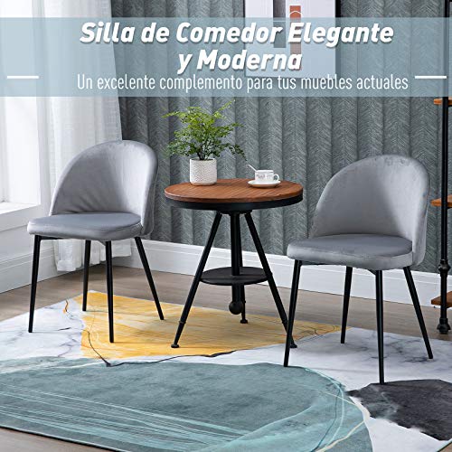 HOMCOM Set de 2 Sillas de Comedor con Asiento y Respaldo Acolchados con Cubierta de Terciopelo Suave y Diseño Moderno Carga 120 kg 49x50x77 cm Gris