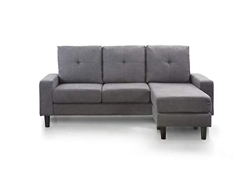 Home Heavenly®- Sofá Chaise Longue Brooklyn, sofá de salón 3 plazas esquinero Reversible, chaiselongue Derecha o Izquierda, de Color Gris Marengo y Patas Negras.