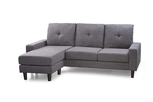 Home Heavenly®- Sofá Chaise Longue Brooklyn, sofá de salón 3 plazas esquinero Reversible, chaiselongue Derecha o Izquierda, de Color Gris Marengo y Patas Negras.