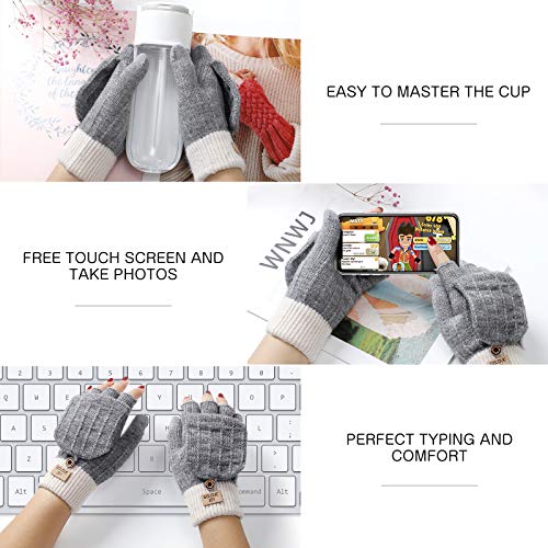 Homealexa Guantes Invierno para Mujer y Hombre, Guantes Unisex Mitones de Lana de Punto Caliente Manoplas con Mitten Cover