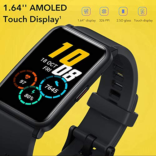 HONOR Watch ES Smartwatch Reloj Inteligente de Deporte 5ATM de Pantalla 1,64" con Monitor de Pulsómetro, Blood Pressure y Sueño Pulsera de Actividad Fitness Tracker Unisex Android iOS (Negro)