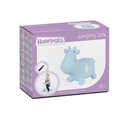 Hoppimals Tootiny, Juguete Hinchable para Saltar y Jugar para Niños Mayores de 1 año, Vaca Azul, Bomba Incluida en Nuestra Caja Regalo. Juguete Duradero Incentivar y Ayudar a Andar.