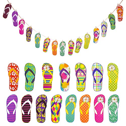 HOWAF Hawaii Tropical Banderines Banderas de Hibiscus Flores Chanclas Guirnalda Kit para Decoración Colgante de Fiesta Hawaiian Luau Party Verano Selva Playa