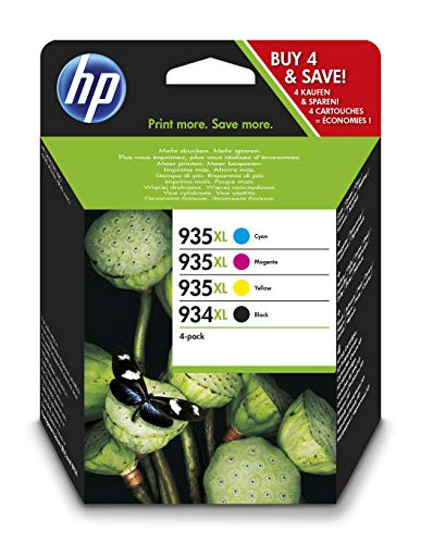 HP 934XL-935XL X4E14AE, Negro y Tricolor, Cartuchos de Tinta de Alta Capacidad Originales, Pack de 4, compatible con impresoras de inyección de tinta HP OfficeJet 6820; HP OfficeJet Pro 6230, 6830