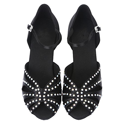 HROYL Zapatos de Baile para Mujeres y Niñas Latino de Diamantes de imitación Señoras Salsa Latina Tango Zapatos de Boda de satén,ESAF43503,Negro,39EU