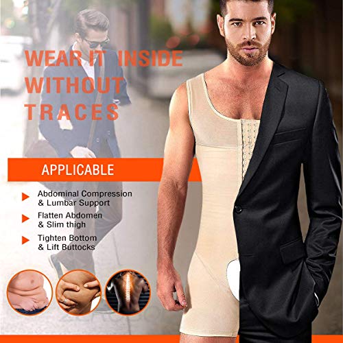 HuntDream Fajas para Hombre Body de Control de Barriga Adelgazamiento Compresión Body Shaper Fajas Faja Camisetas Interiores Muslos Entrepierna Abierta