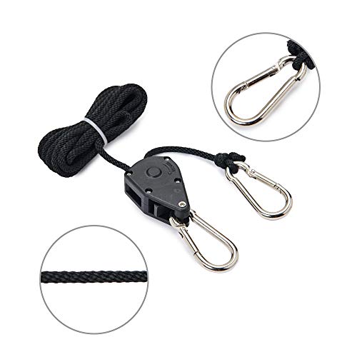 Hyindoor 1/8 inches Rope Ratchet con Gancho Cuerda de Suspención para Colgar Iluminación y Ventilador (2 Pcs)