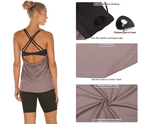 icyzone Camiseta de Fitness Deportiva de Tirantes para Mujer Cruzado-Cruzado 2 en 1 Chaleco Deportivo (S, Mauve Shadows)