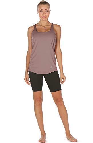 icyzone Camiseta de Fitness Deportiva de Tirantes para Mujer Cruzado-Cruzado 2 en 1 Chaleco Deportivo (S, Mauve Shadows)