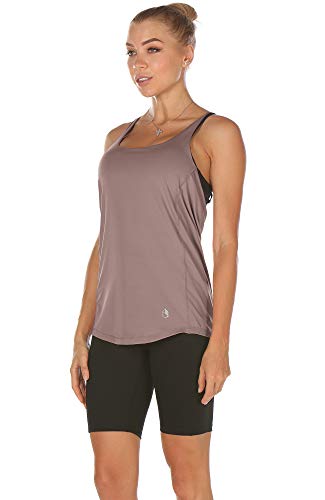 icyzone Camiseta de Fitness Deportiva de Tirantes para Mujer Cruzado-Cruzado 2 en 1 Chaleco Deportivo (S, Mauve Shadows)