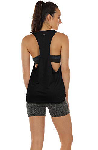 icyzone Sueltas y Ocio Camiseta sin Mangas Camiseta de Fitness Deportiva de Tirantes para Mujer (S, Negro)