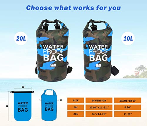 Idefair Bolsa Seca Impermeable, Mochila Seca Flotante Bolsa de Playa Saco seco liviano para la Playa, Paseos en Bote, Pesca, Kayak, natación, Rafting, Camping10L 20L 41L