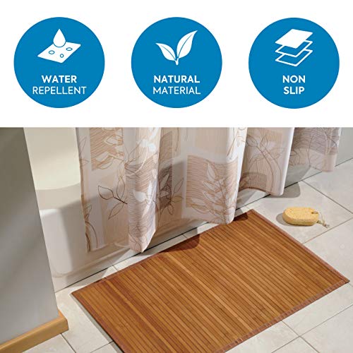 iDesign Alfombra antideslizante, alfombra de madera de bambú de tamaño pequeño, alfombrilla de baño, cocina y pasillo repelente al agua, marrón claro