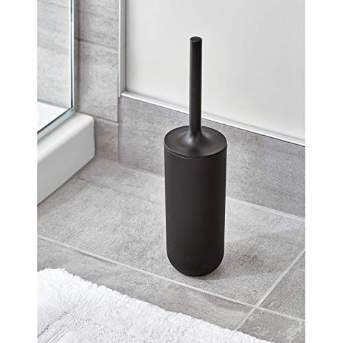 iDesign Escobilla de baño con soporte, juego de WC estrecho de plástico, escobillero independiente y cepillo de baño con cerdas de silicona, negro