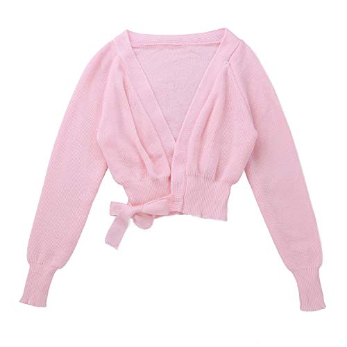 IEFIEL Cárdigan de Punto Capas Chaquetas Cortos Elegantes para Princesa Vestido Ballet Danza Otoño Bolero Infantil Rosa 9-10 años