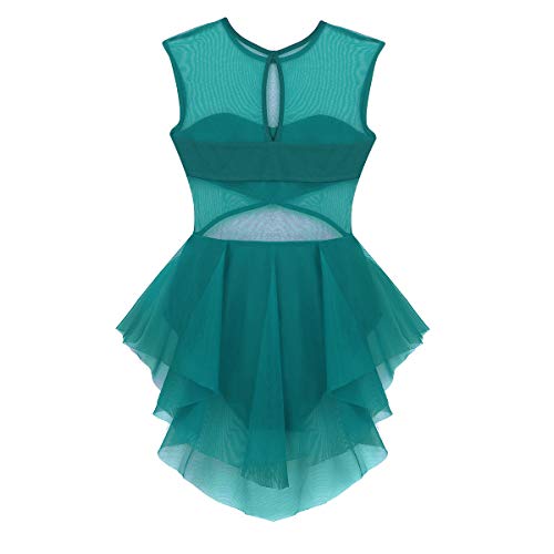 IEFIEL Maillot Gimnasia para Adulto Mujer Vestido de Danza Ballet Mono Clásico Leotardo con Fald Tutú de Malla Transparente Verde XL