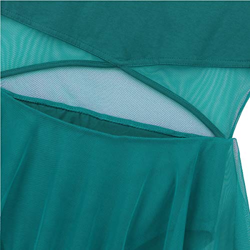 IEFIEL Maillot Gimnasia para Adulto Mujer Vestido de Danza Ballet Mono Clásico Leotardo con Fald Tutú de Malla Transparente Verde XL