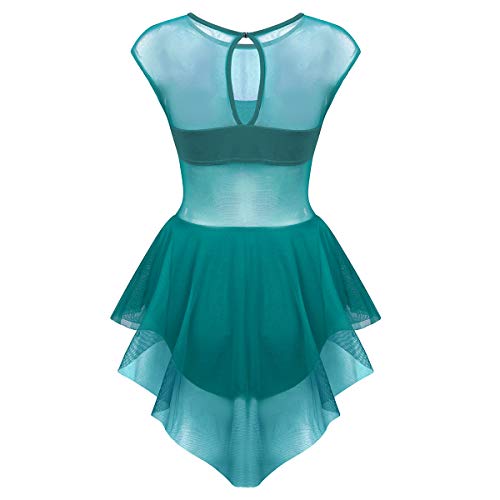 IEFIEL Maillot Gimnasia para Adulto Mujer Vestido de Danza Ballet Mono Clásico Leotardo con Fald Tutú de Malla Transparente Verde XL