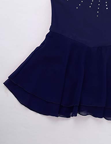 IEFIEL Vestido de Patinaje Artístico sobre Hielo Halter Niña Vestido de baile sin Mangas Maillot Ballet con Falda Traje Gimnasia Brillante con Diamante Azul Navy 8 Años