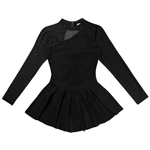 IEFIEL Vestido Patinaje sobre Hielo para Mujer Maillot de Danza Ballet Manga Larga Maillot con Falda Vestido Leotardo de Gimnasia Adulto S-XL Negro S