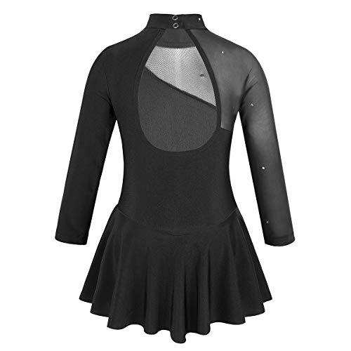 IEFIEL Vestido Princesa de Patinaje sobre Hielo para Niña Tutu Leotardo Gimnasia Maillot Ballet Manga Larga Ritmica Artístico Disfraz Bailarina Negro A 12 años