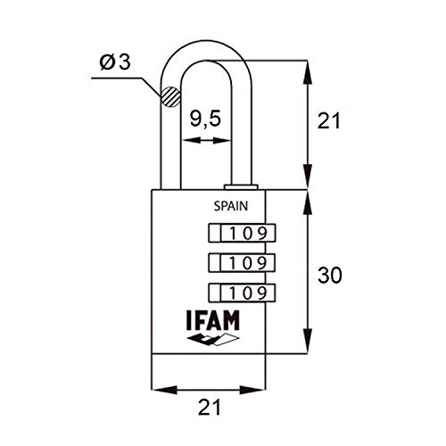 IFAM Col Combi20 (000612P) – Candado de combinación, 20mm, color violeta, 3 rodillos (1.000 combinaciones), cuerpo aluminio, arco diámetro 3mm, candado para maleta, viaje, gimnasio, taquilla, colegi