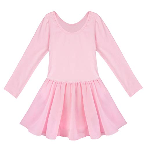 iiniim Maillot Ballet Niña Mangas Largas Vestido de Danza mono Leotardo Gimnasia Algodón Traje Bailarina Elástico 2-12 Años Rosa XS/2-3 años