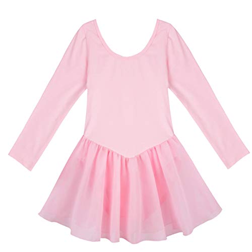 iiniim Maillot Ballet Niña Mangas Largas Vestido de Danza mono Leotardo Gimnasia Algodón Traje Bailarina Elástico 2-12 Años Rosa XS/2-3 años