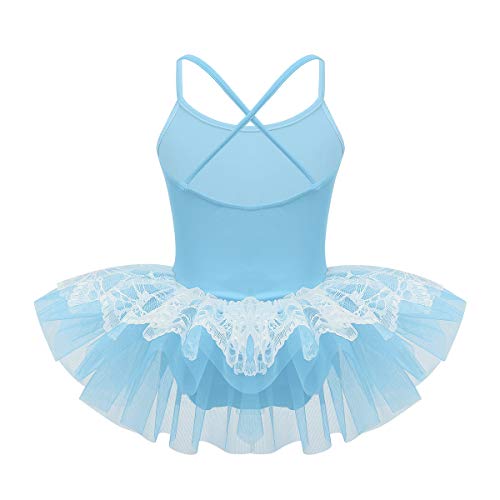 iiniim Maillot de Ballet Niña Tutú Encaje Flor Vestido de Danza Princesa Traje de Baile Leotardo con Falda Malla Gimnasia Disfraz Bailarina Fiesta para Niñas 2-10 Años Azul 8 años