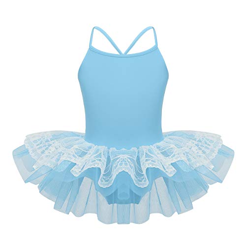 iiniim Maillot de Ballet Niña Tutú Encaje Flor Vestido de Danza Princesa Traje de Baile Leotardo con Falda Malla Gimnasia Disfraz Bailarina Fiesta para Niñas 2-10 Años Azul 8 años