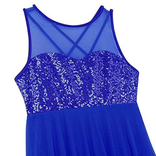 iiniim Maillot Espalda Cruzada Malla Lentejuelas Brillante Vestido de Danza Ballet Baile Mujer Leotardo Gimnasia Clásico Body Adulto Mono Bodysuit Ropa Traje Fiesta Actuación Azul Small