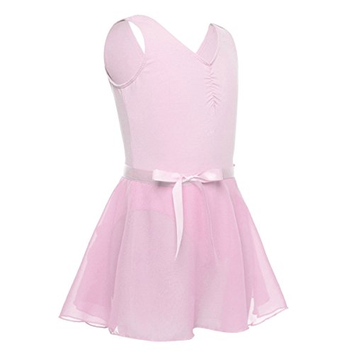 iiniim Vestido de Danza Maillot Ballet Niña Baile Tutú Princesa Leotardo Algodón Gimnasia Clásico sin Mangas con Falda Gasa Elegante Dancewear para Actuación Chica Muchacha Rosa 7-8 años