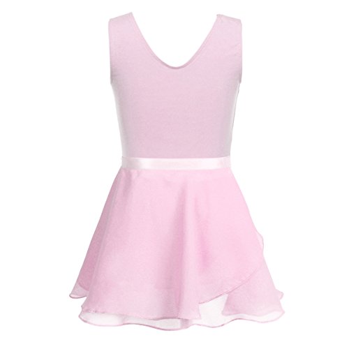 iiniim Vestido de Danza Maillot Ballet Niña Baile Tutú Princesa Leotardo Algodón Gimnasia Clásico sin Mangas con Falda Gasa Elegante Dancewear para Actuación Chica Muchacha Rosa 7-8 años