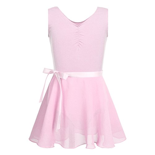 iiniim Vestido de Danza Maillot Ballet Niña Baile Tutú Princesa Leotardo Algodón Gimnasia Clásico sin Mangas con Falda Gasa Elegante Dancewear para Actuación Chica Muchacha Rosa 7-8 años