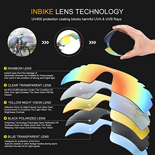 Inbike Gafas de Sol Polarizadas Para Ciclismo con 5 Lentes Intercambiables Uv400 y Montura de Tr-90, Gafas Para Mtb Bicicleta Montaña 100% de Protección Uv(Blanco)