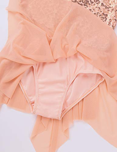 inhzoy Maillot de Danza Ballet Lentejuelas para Niña Asimétrico Vestido de Patinaje Artístico Leotardo Body de Gimnasia Rítmica Disfraz Bailarina Fiesta Naranja 14 Años