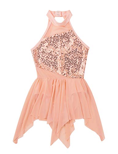 inhzoy Maillot de Danza Ballet Lentejuelas para Niña Asimétrico Vestido de Patinaje Artístico Leotardo Body de Gimnasia Rítmica Disfraz Bailarina Fiesta Naranja 14 Años