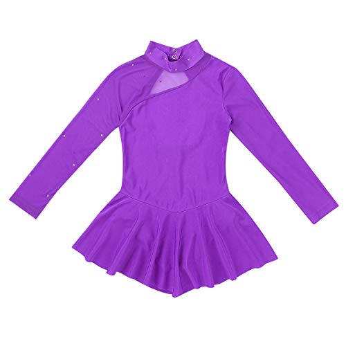 inhzoy Maillot de Patinaje Artístico para Niña Manga Larga Vestido de Ballet Danza Leotardo Body de Gimnasia Rítmica Disfraz de Bailarina Ropa Deporte Morado 8 Años